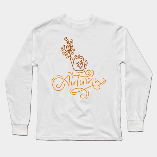 Cozy autumn line art design Long Sleeve T-Shirt by kuallidesigns